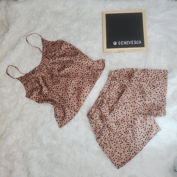 CHIC Bronze Satin Spotted PJ Set Tank & Shorts - Picture 3 of 8